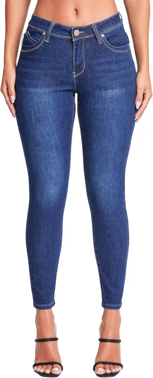 YMI Women's Junior Wannabettabutt Repreve Mid-Rise Skinny Jeans with a Finish Hem