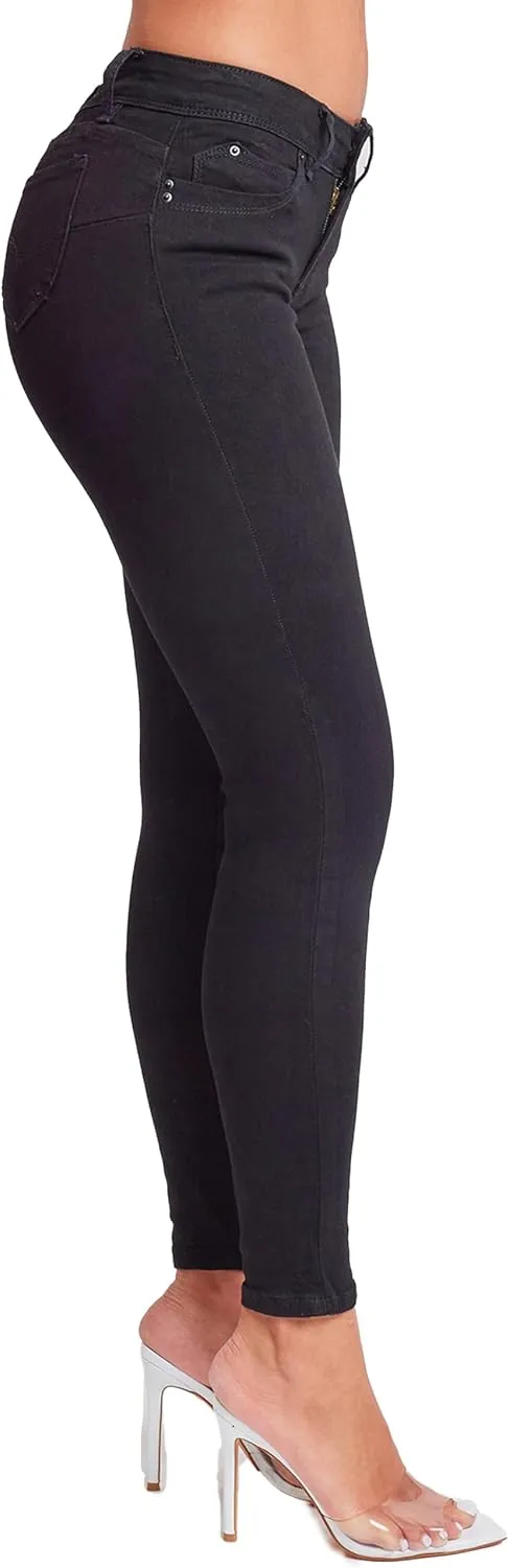 YMI Women's Juniors Mid-Rise Wannabettabutt Recycled Fibers Skinny Jeans