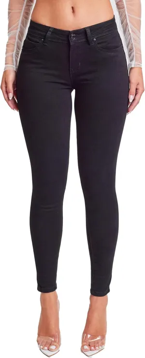 YMI Women's Juniors Mid-Rise Wannabettabutt Recycled Fibers Skinny Jeans