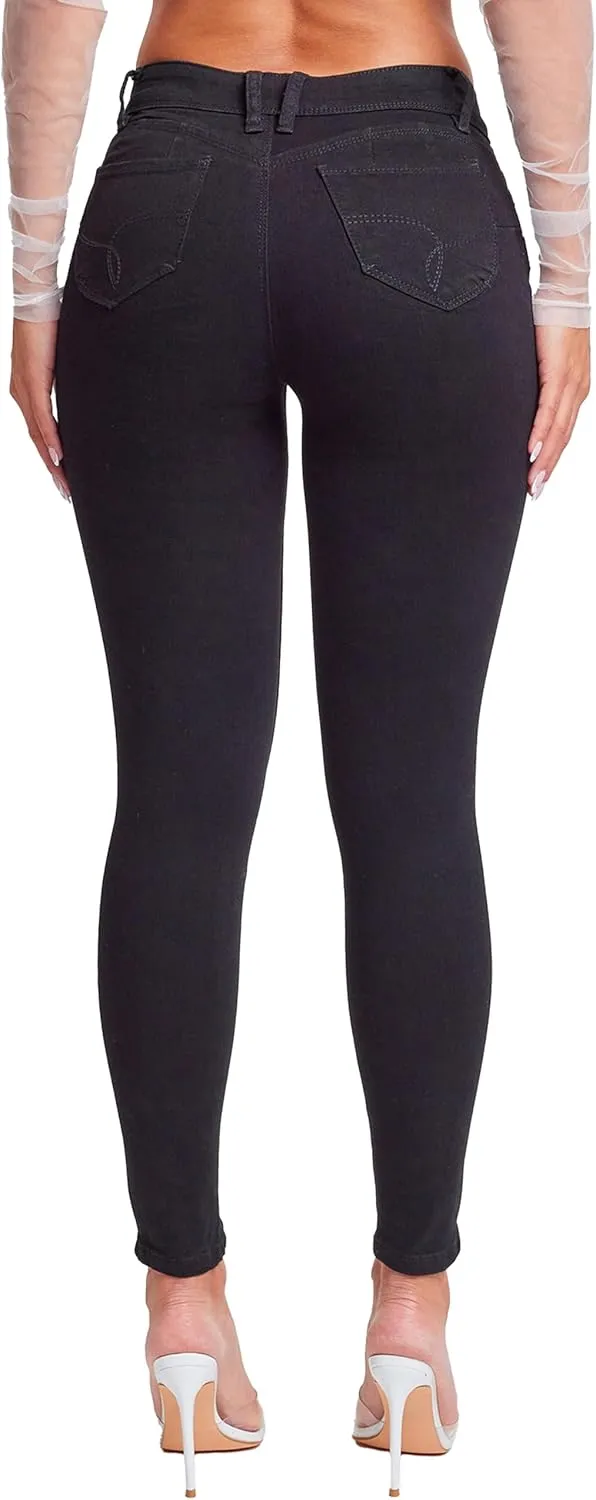 YMI Women's Juniors Mid-Rise Wannabettabutt Recycled Fibers Skinny Jeans