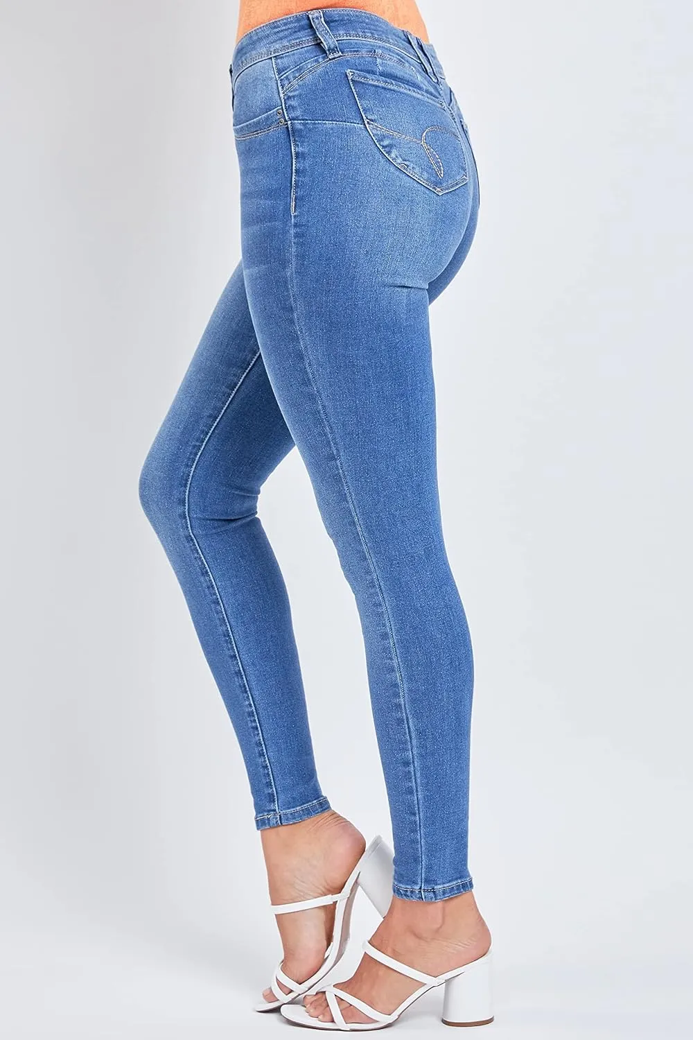 YMI Women's Juniors Mid-Rise Wannabettabutt Recycled Fibers Skinny Jeans