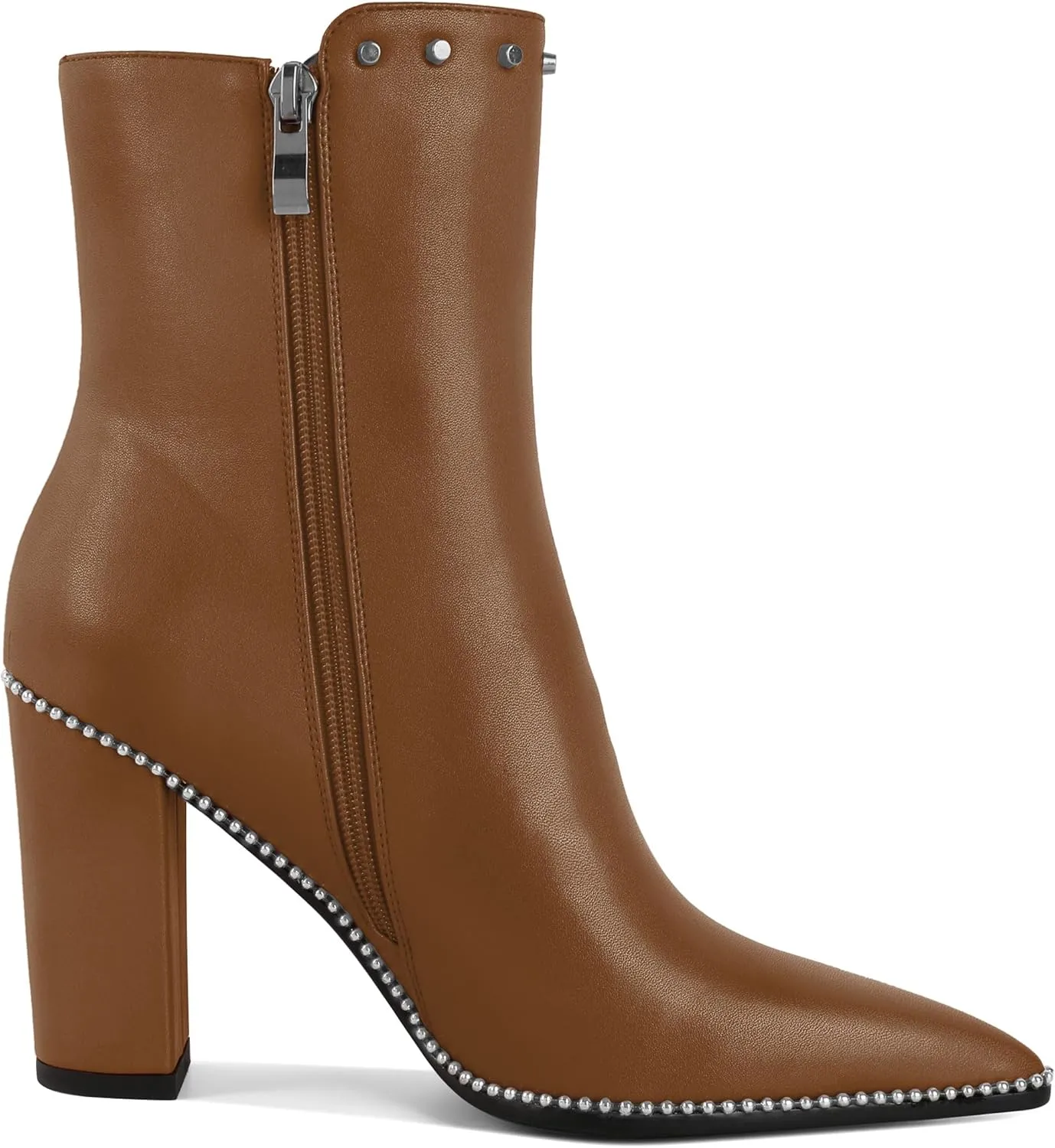 YODEKS Womens Ankle Booties 3.7 Inch Heel Chunky Boots Rivet Beaded Studded Pointed Toe Side Zipper Boots Size 5-13