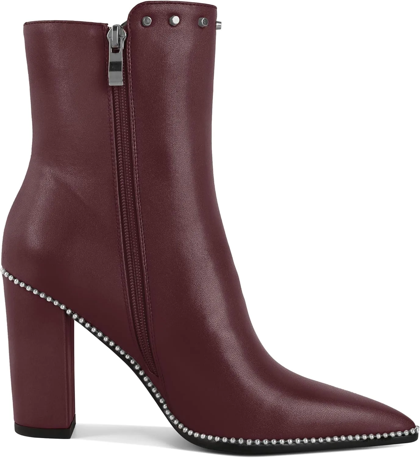 YODEKS Womens Ankle Booties 3.7 Inch Heel Chunky Boots Rivet Beaded Studded Pointed Toe Side Zipper Boots Size 5-13