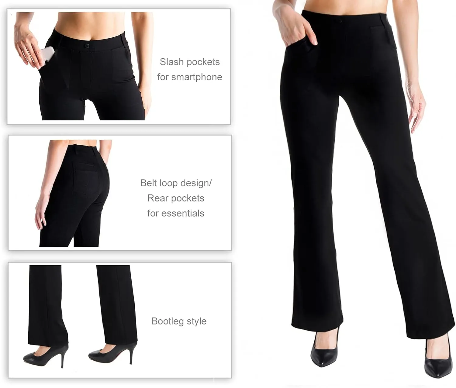 Yogipace,Belt Loops,Women's Petite/Regular/Tall Flare Yoga Dress Pants