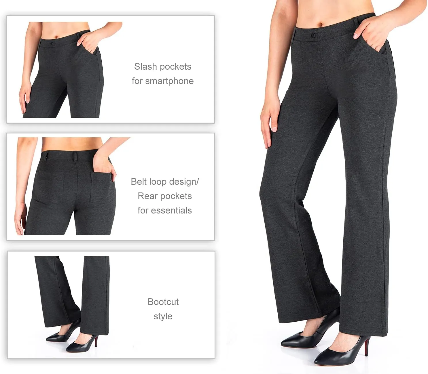 Yogipace,Belt Loops,Women's Petite/Regular/Tall Flare Yoga Dress Pants