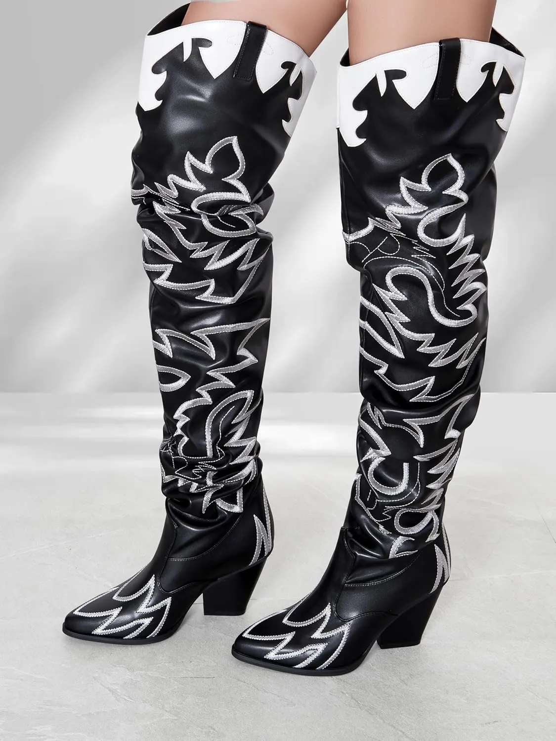 YOKI Cowgirl Boots Women, Over the Knee Western Cowboy Boots for Women with Chunky Block Heels