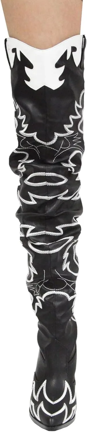 YOKI Cowgirl Boots Women, Over the Knee Western Cowboy Boots for Women with Chunky Block Heels