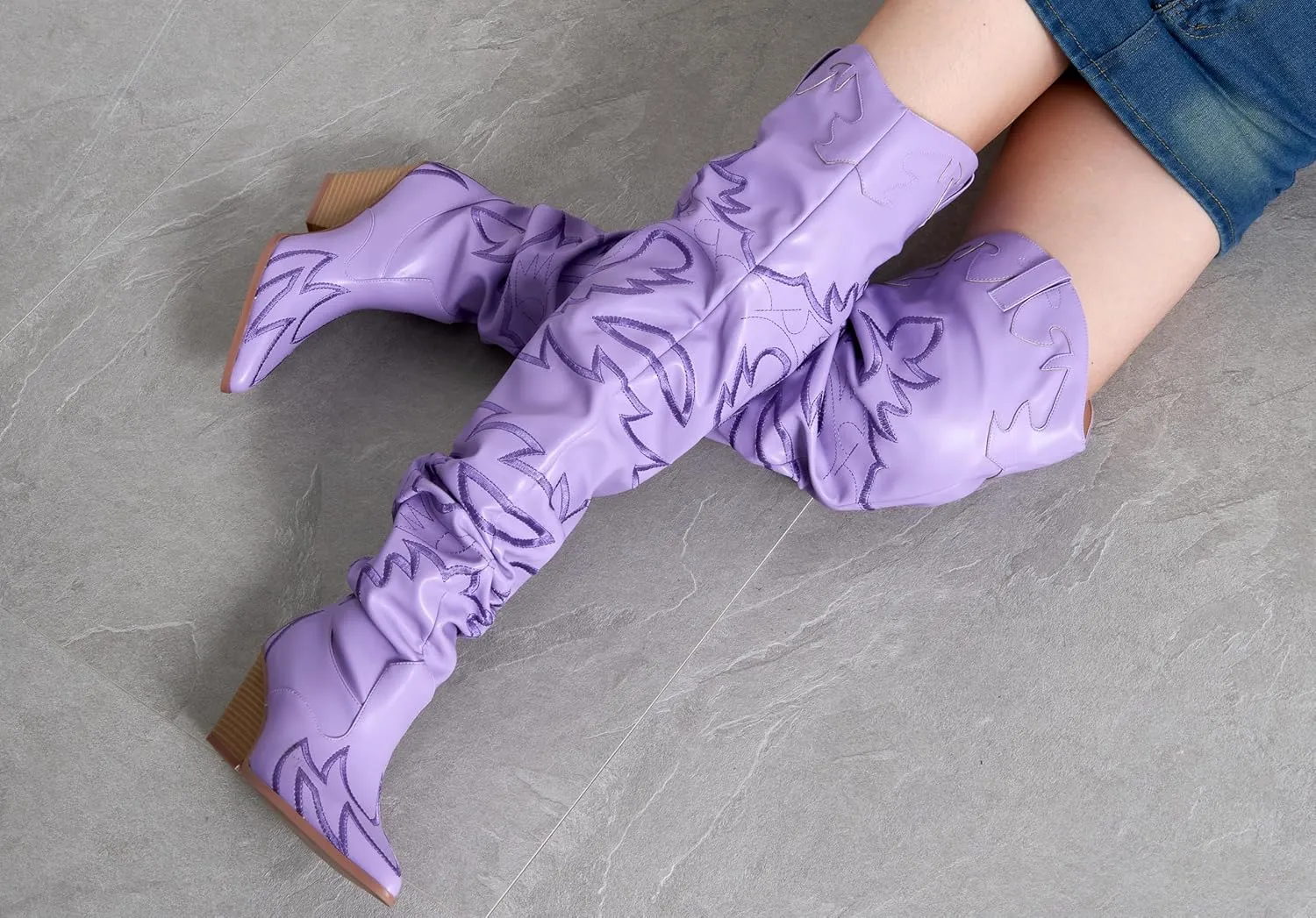 YOKI Cowgirl Boots Women, Over the Knee Western Cowboy Boots for Women with Chunky Block Heels