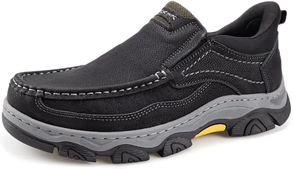 YONGJIA Mens Hands Free Slip in Loafers Walking Slip on Leather Casual Comfortable Breathable Shoes