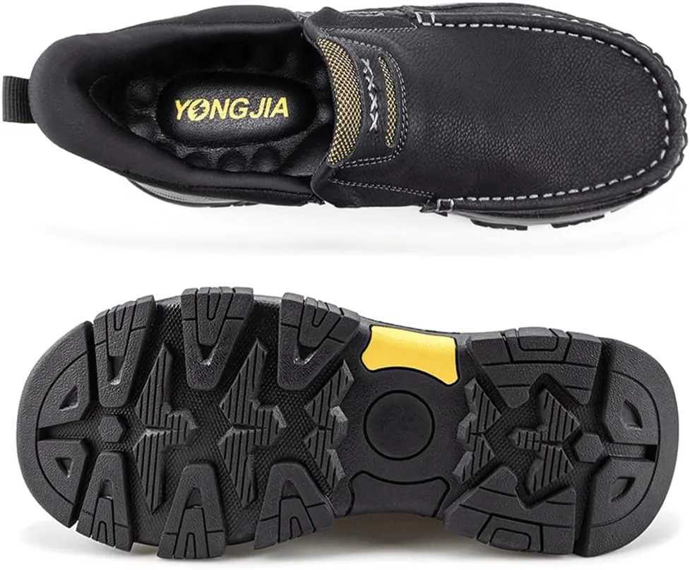 YONGJIA Mens Hands Free Slip in Loafers Walking Slip on Leather Casual Comfortable Breathable Shoes