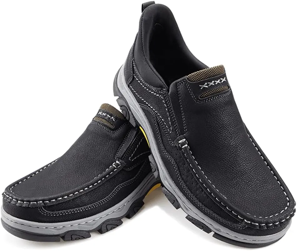 YONGJIA Mens Hands Free Slip in Loafers Walking Slip on Leather Casual Comfortable Breathable Shoes