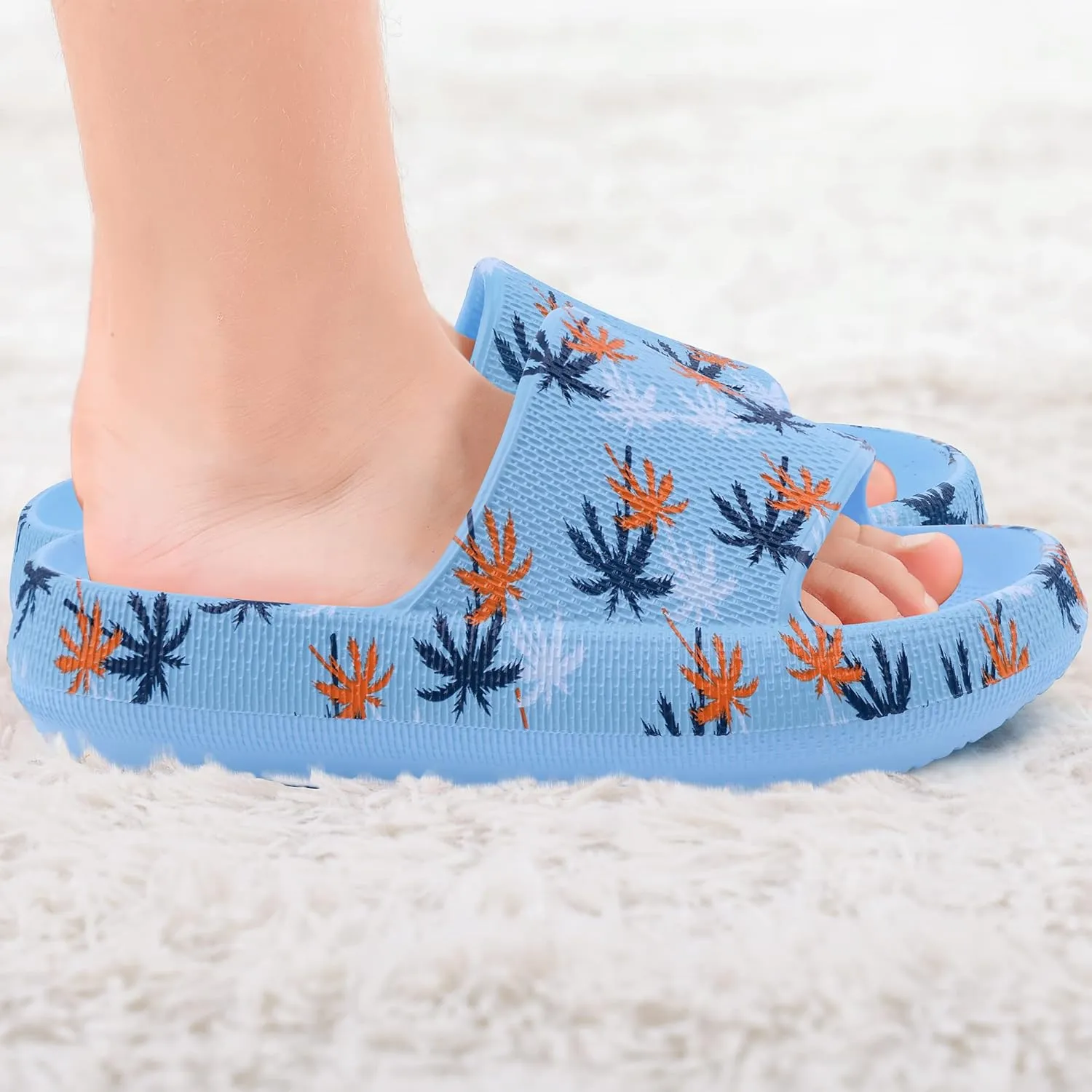 Youecci Cloud Slides for Kids丨Shower Slippers Bathroom Pool Sandals丨Boys Girls Comfy Thick Sole Slippers丨Summer Non-Slip Beach Shoes