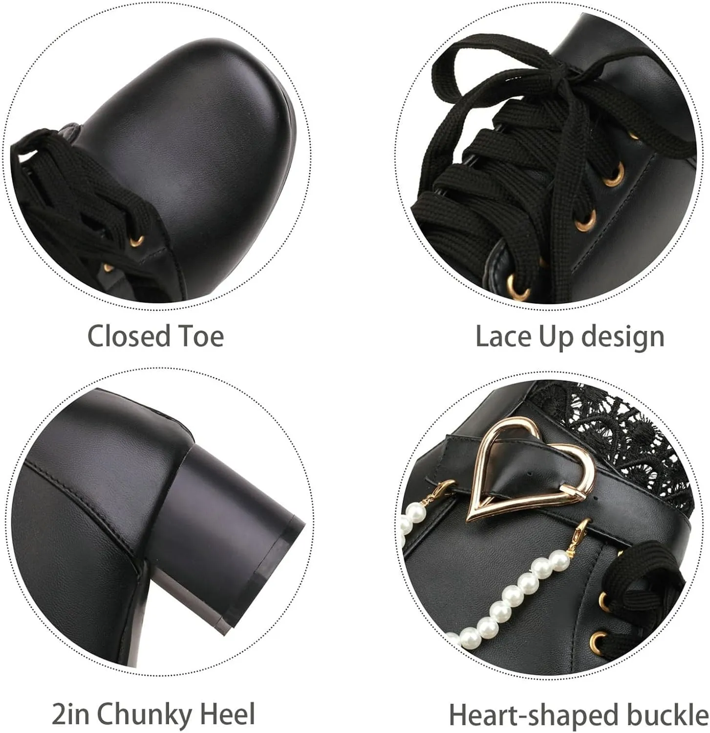 ZKXYFFS Women's Mary Janes Shoes Platform Chunky Heel Ankle Boots Gothic Cosplay Booties Strappy Bow Lace Party Dress Pumps Shoes