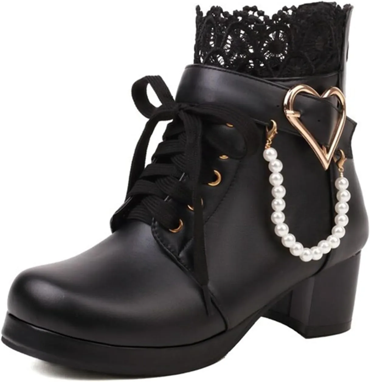 ZKXYFFS Women's Mary Janes Shoes Platform Chunky Heel Ankle Boots Gothic Cosplay Booties Strappy Bow Lace Party Dress Pumps Shoes
