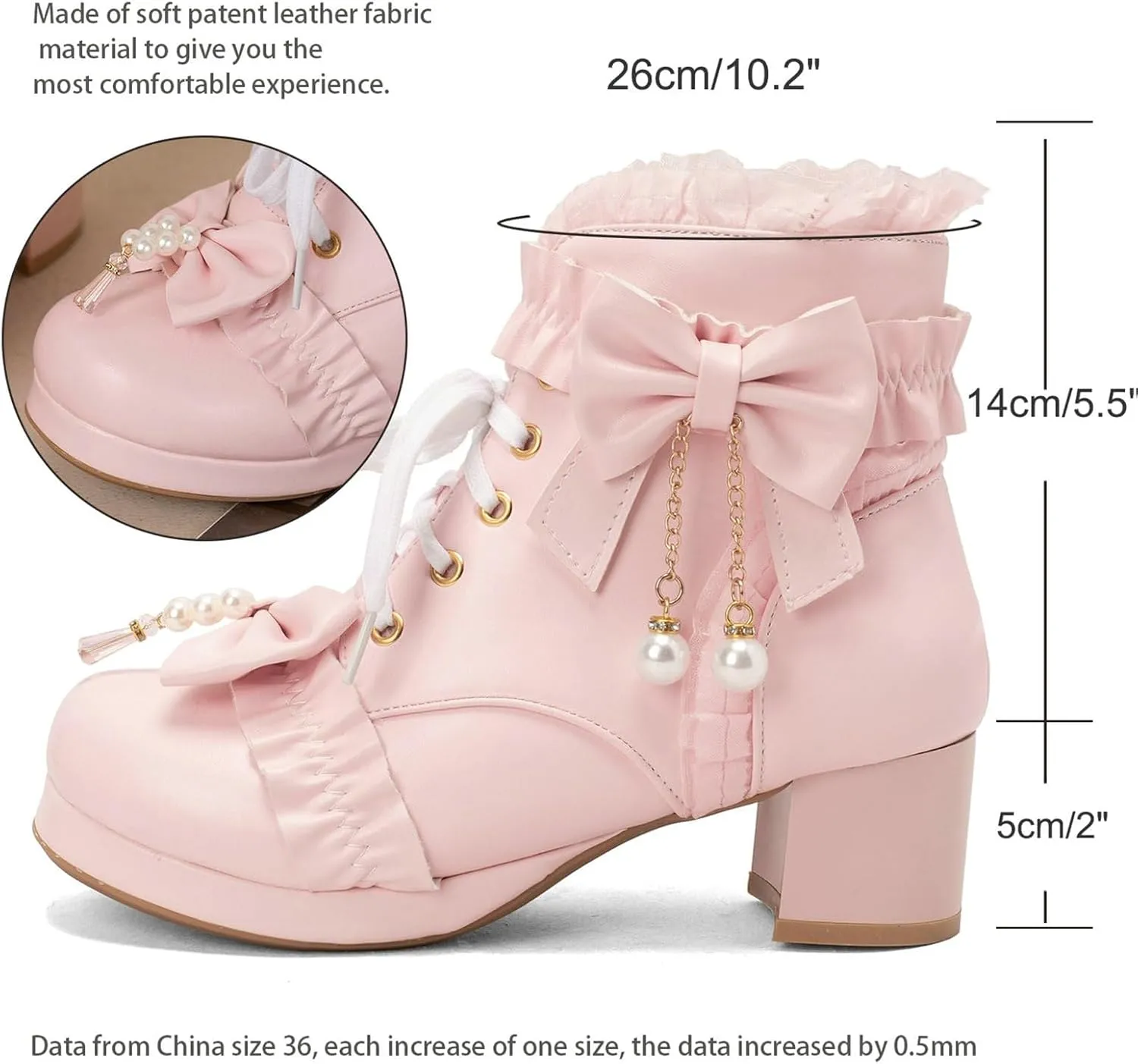 ZKXYFFS Women's Platform Booties Cosplay Gothic Lolita Shoes Lace Up Chunky Heel Ankle Boots Lace Party Dress Shoes Heels with Bow
