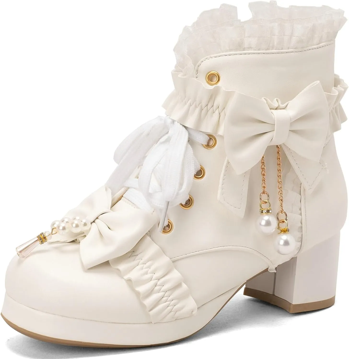 ZKXYFFS Women's Platform Booties Cosplay Gothic Lolita Shoes Lace Up Chunky Heel Ankle Boots Lace Party Dress Shoes Heels with Bow