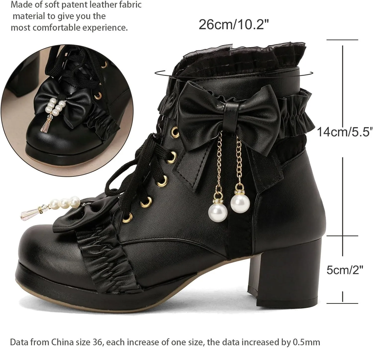 ZKXYFFS Women's Platform Booties Cosplay Gothic Lolita Shoes Lace Up Chunky Heel Ankle Boots Lace Party Dress Shoes Heels with Bow