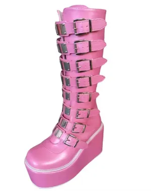ZKXYFFS Women's Punk Goth Platform Boots Buckle Straps Back Zipper Gothic Boots Ladies Rivets Metal Decoration Long Boots Knee High Tall Boots Motorcycle Combat Boots